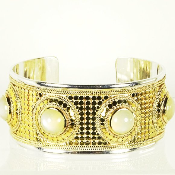 ANNA BECK Sterling Silver 18K Gold Agate Cabochons Cuff Bracelet